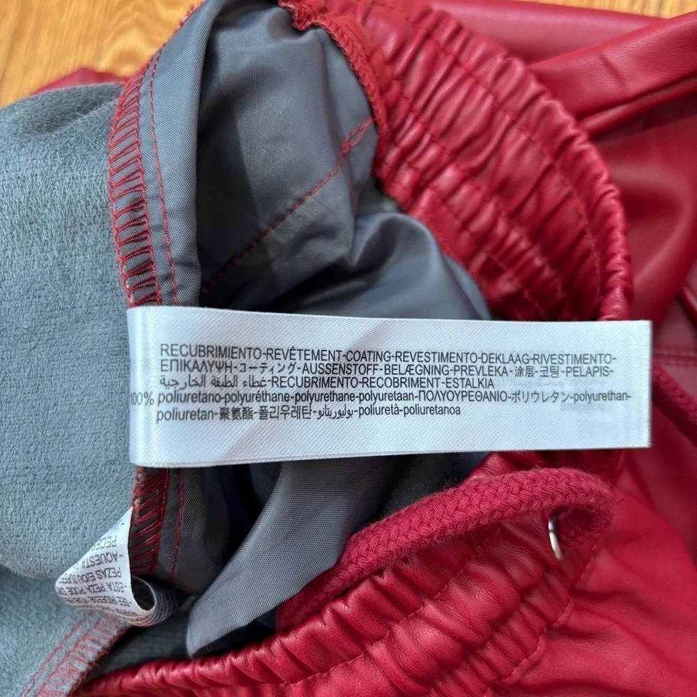 Zara Red High Rise Faux Leather Relaxed Fit pull on Preppy Jogger Pants XS/W26